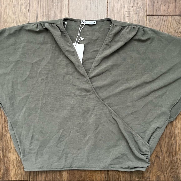 ZARA Olive Green Draped Wrap Top NWT Size Large - Picture 3 of 11